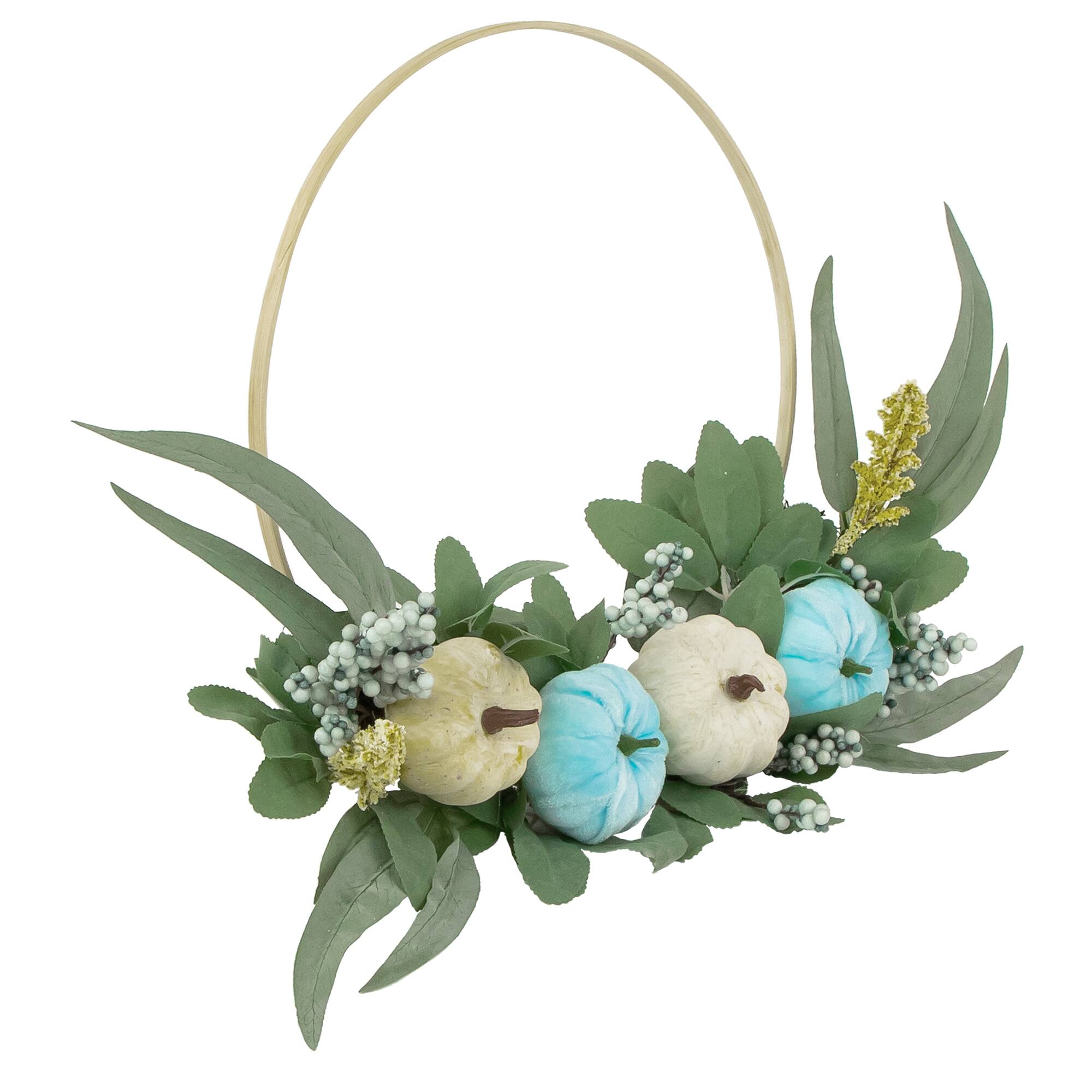 20" Blue Pumpkins & Foliage Thanksgiving Artificial Half Wreath